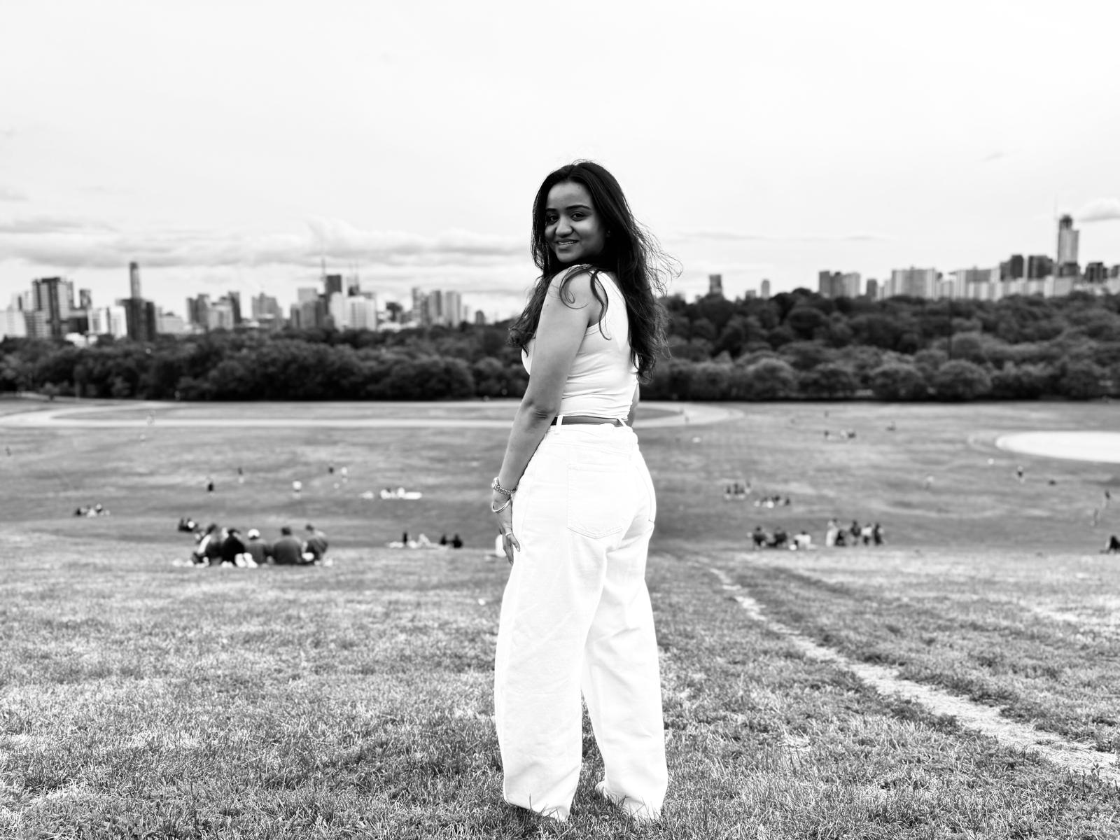 Preety Bansal portrait with city skyline